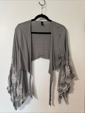 Windsor Gray Embroidered Bell Sleeve Shrug